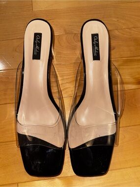 Only Maker Clear Black Block Heel Mules | Size 12 | NEW